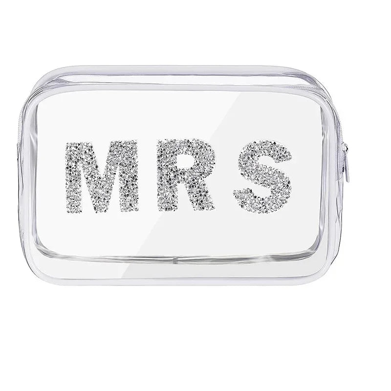 Amazon Cross-border E-commerce Letter Pearl Bride Mrs Wedding Transparent Makeup Bag Single Person Party Cosmetic Bag