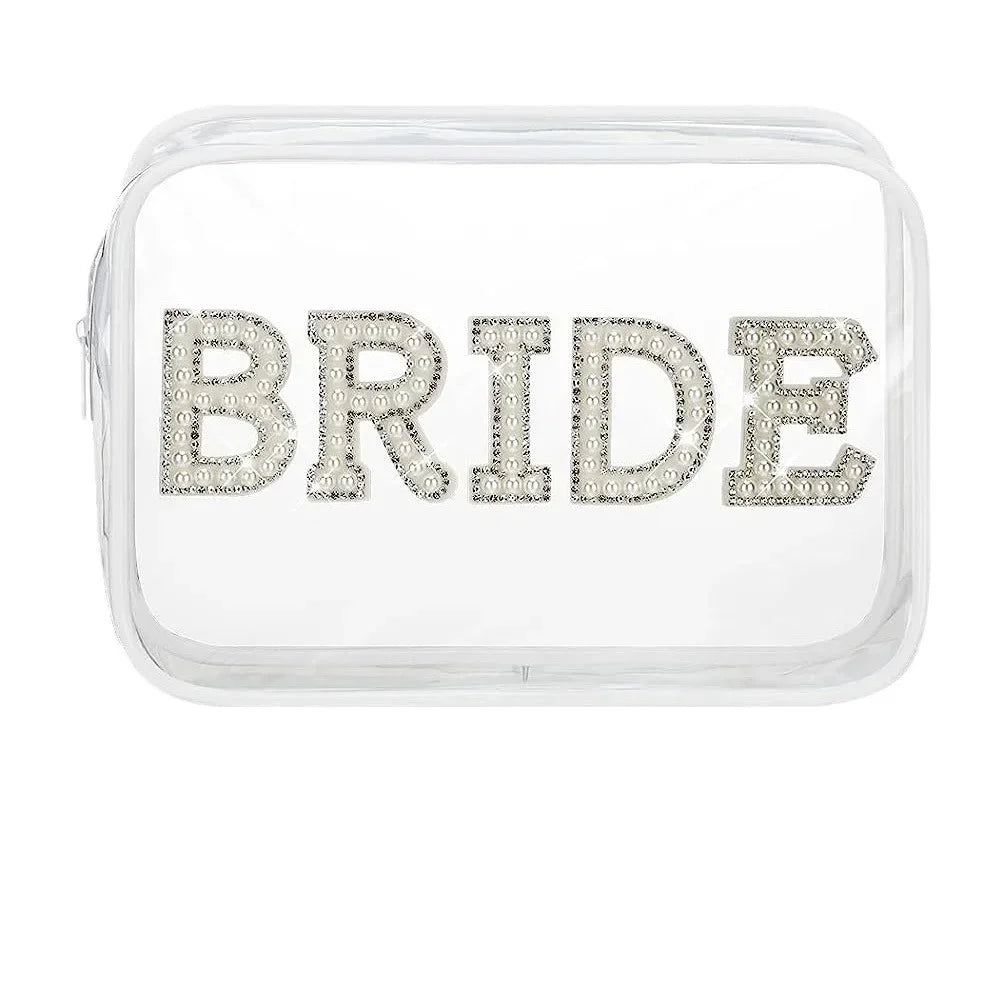 Amazon Cross-border E-commerce Letter Pearl Bride Mrs Wedding Transparent Makeup Bag Single Person Party Cosmetic Bag