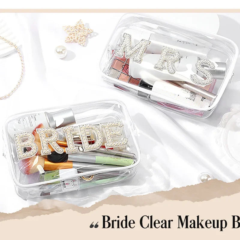 Amazon Cross-border E-commerce Letter Pearl Bride Mrs Wedding Transparent Makeup Bag Single Person Party Cosmetic Bag