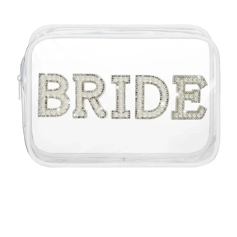 Amazon Cross-border E-commerce Letter Pearl Bride Mrs Wedding Transparent Makeup Bag Single Person Party Cosmetic Bag
