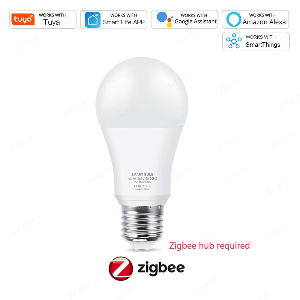 Tuya E27 Zigbee LED Bulbs WiFi Smart LED Lamp RGB+CW+WW 15W 18W LED Light Bulb Works With Amazon Alexa Google Home Room Decorate